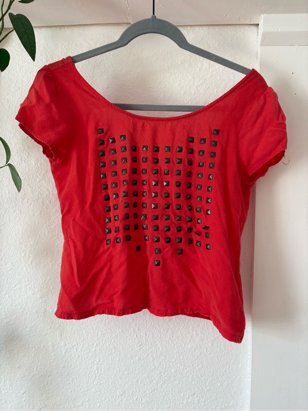 Lucca Couture Red Studded Crop Tee